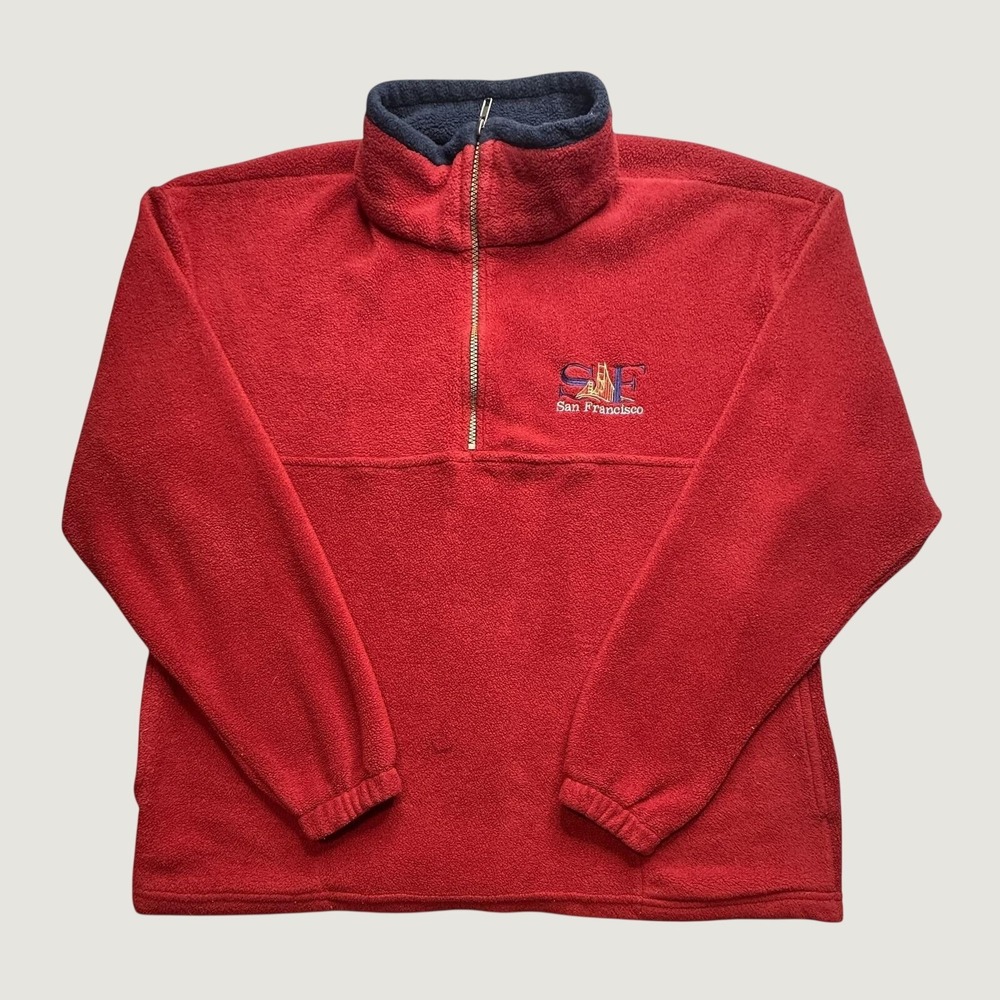 Vintage Andy's Pullover Mens L San Francisco Red Quarter Zip Fleece Made in USA
